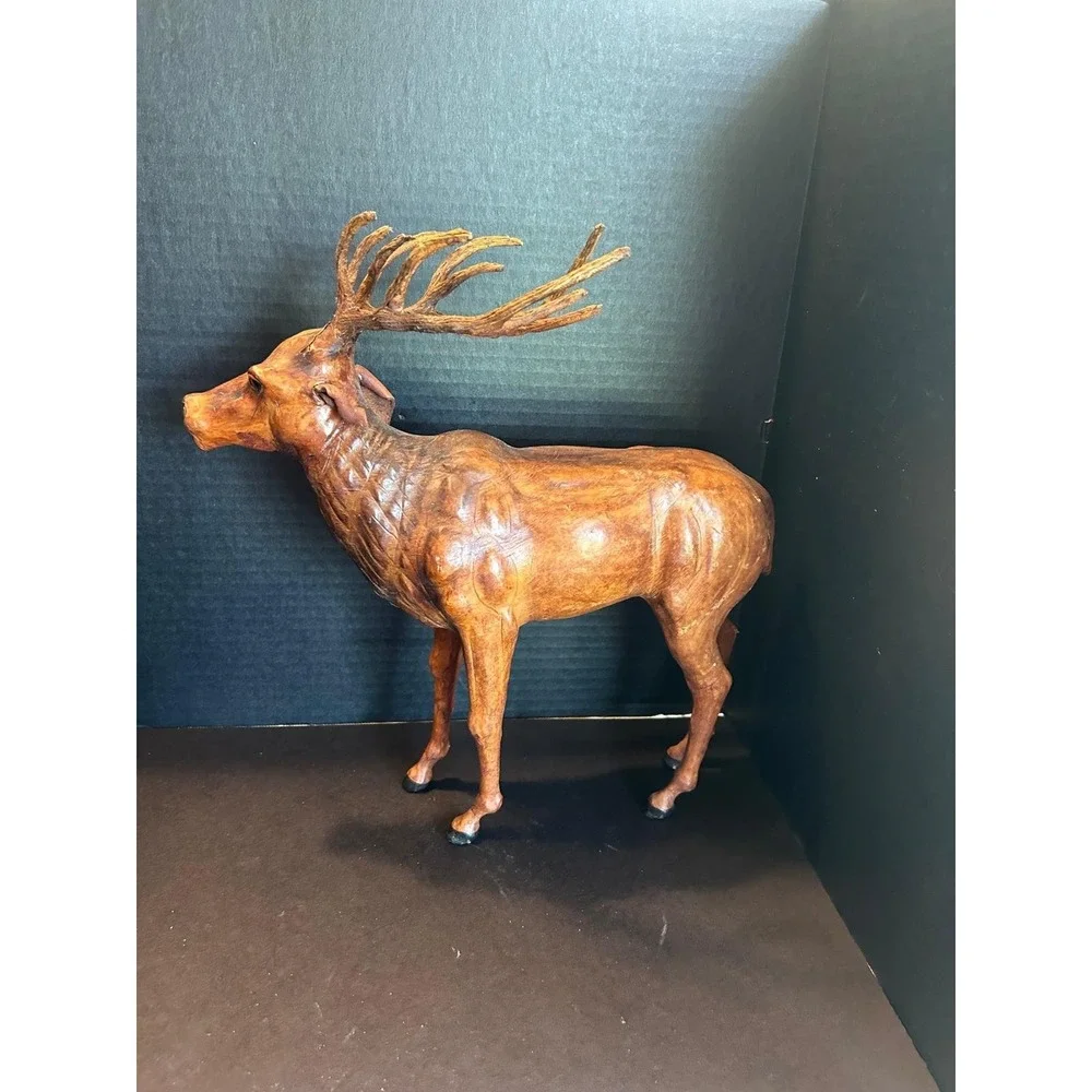 Vintage Leather Wrapped Deer Stag Statue 12